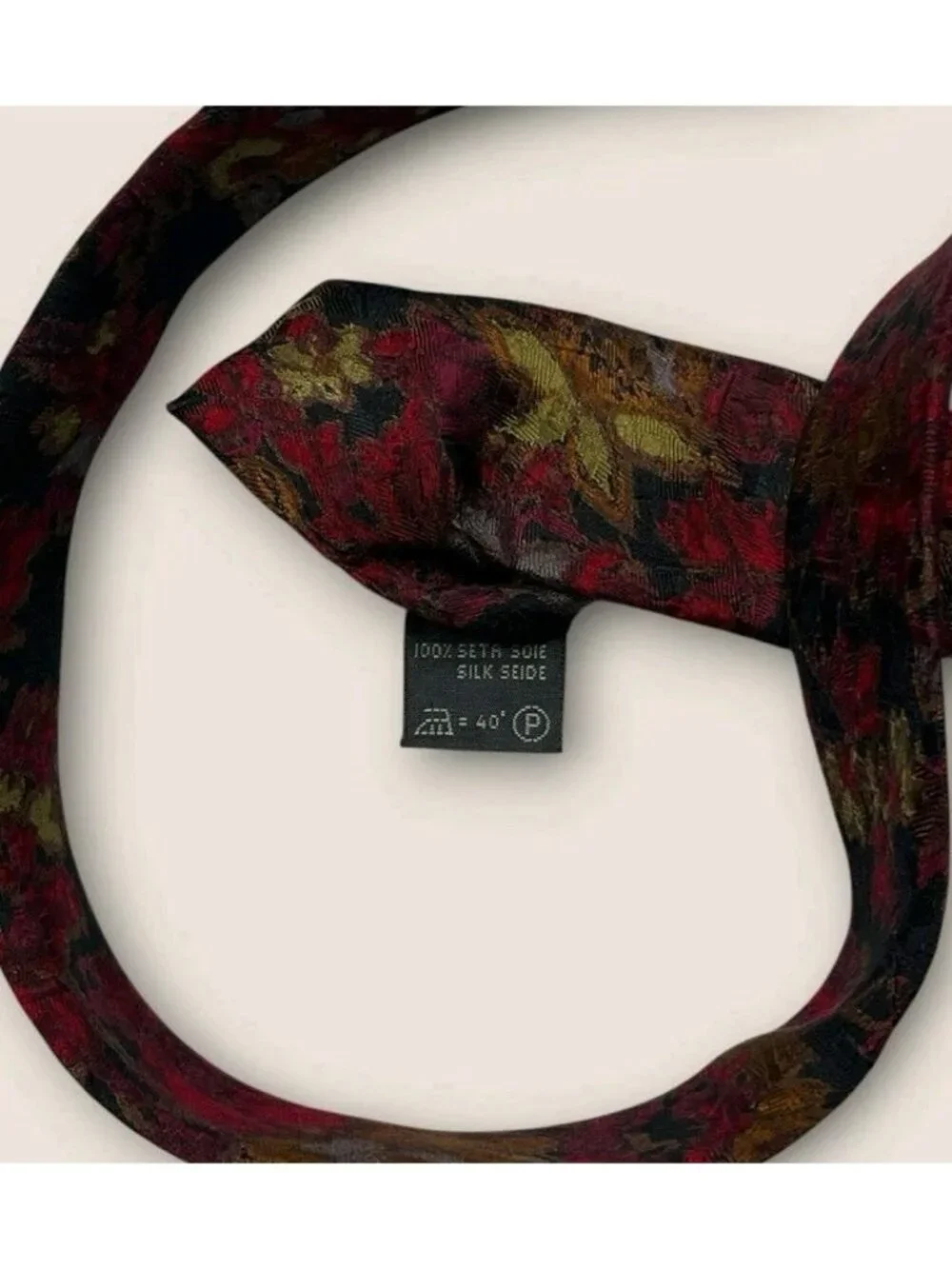 ERMENEGILDO ZEGNA Silk Tie ITALY Black Burgundy Beige Floral W:3.5
